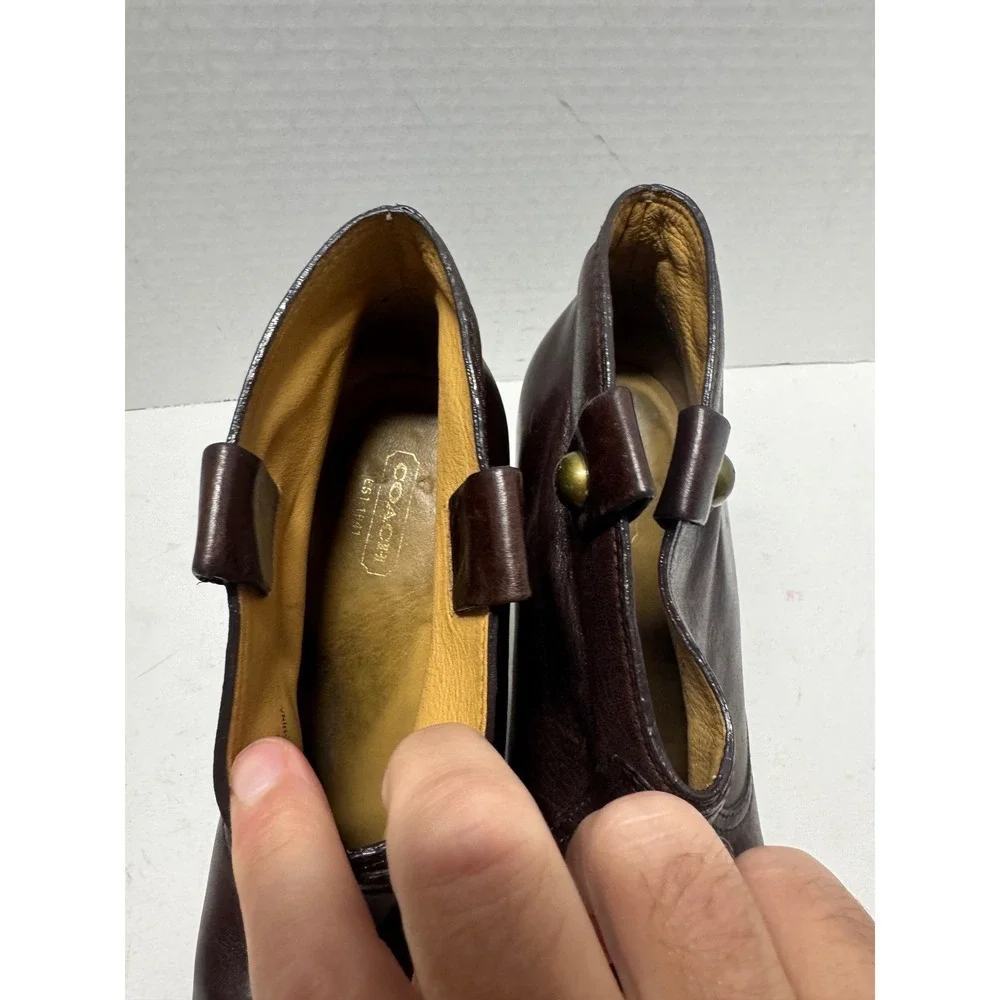 Coach Aliza Dark Brown Leather Ankle Boots Button Detail Stiletto Heels 8 B
